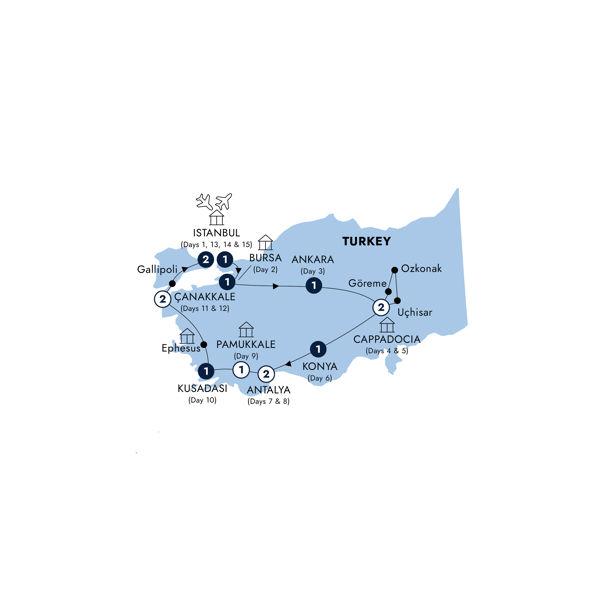 Treasures of Turkey - With Anzac Day, Classic Group route map