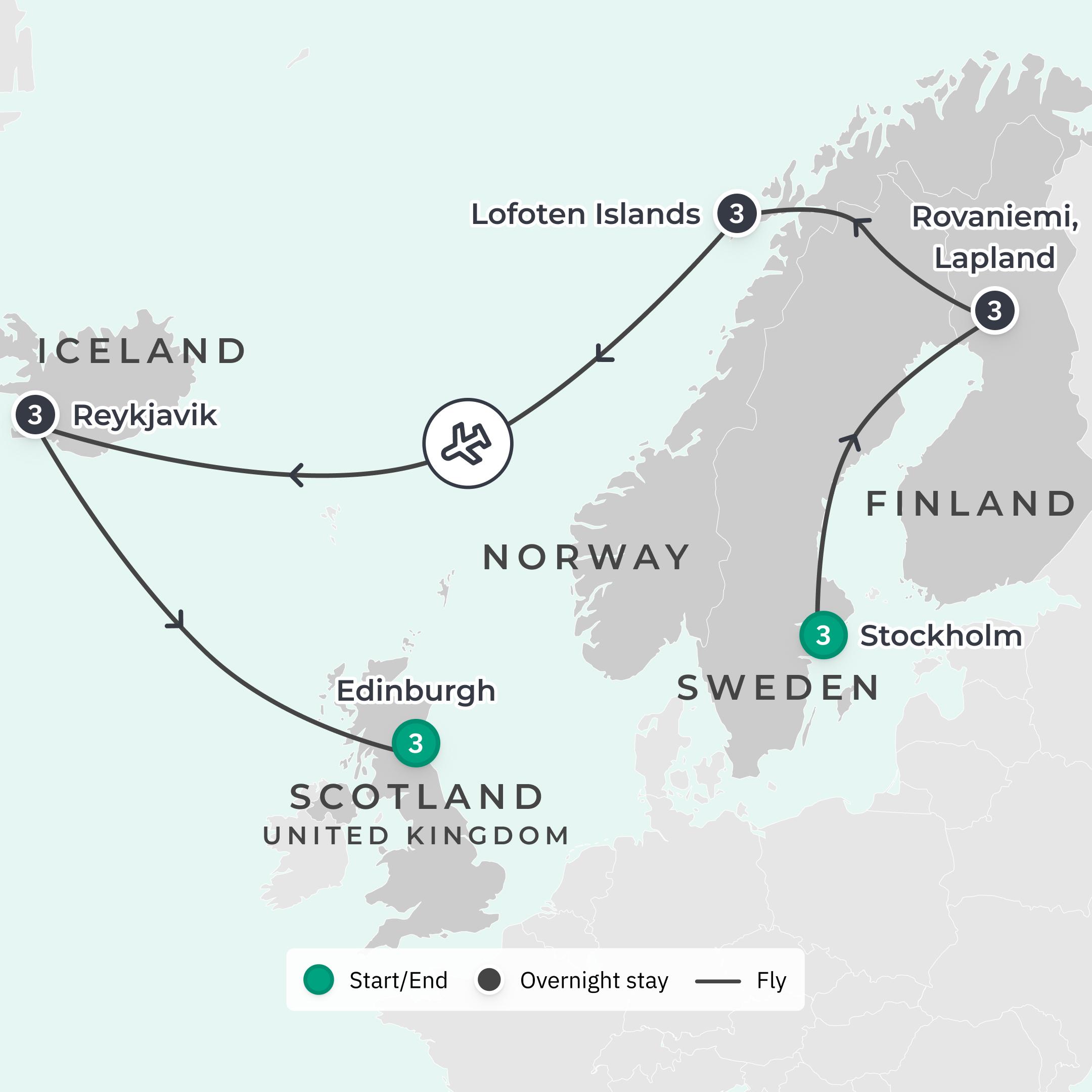 Arctic Wonders by Private Charter Flight: Luxury Escapes Exclusive 16-Day Tour with 5 Bucket-List Countries  route map