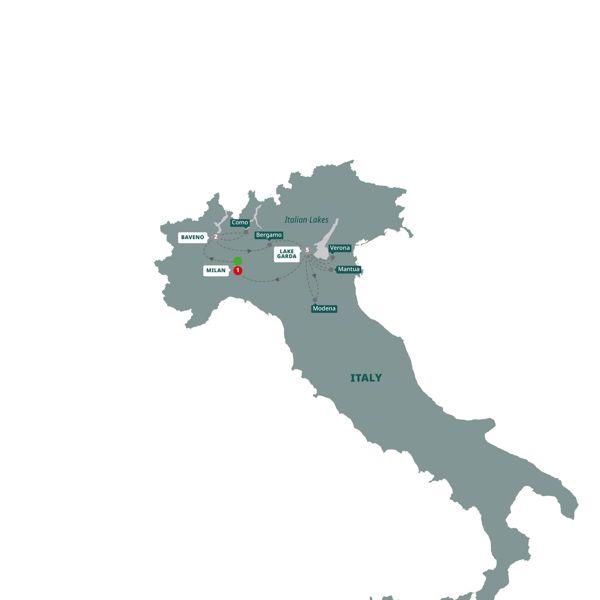 Northern Italian Lakes & Countryside route map
