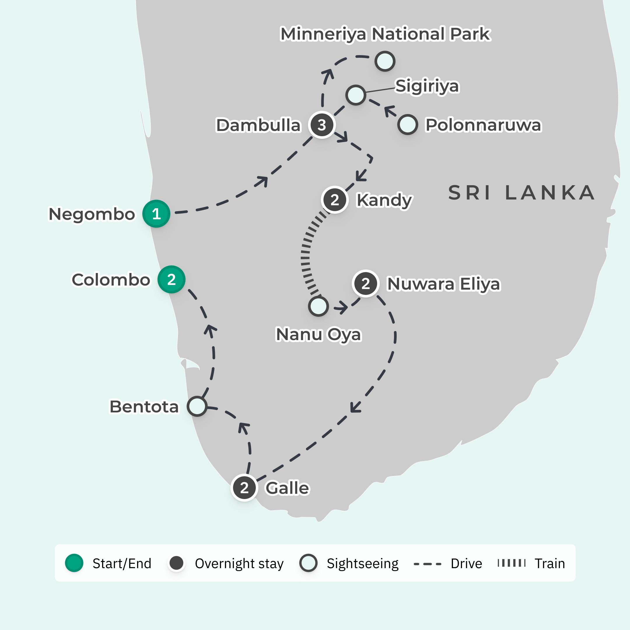 Insider Series: Premium 13-Day Sri Lanka Tour 2027 Co-Curated by Matt Preston & Gary Mehigan with Luxury Stays route map