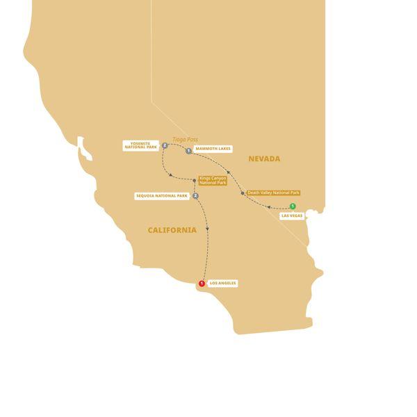California's Great National Parks route map