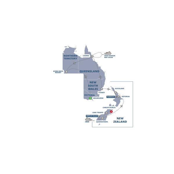 Highlights of Australia and New Zealand route map