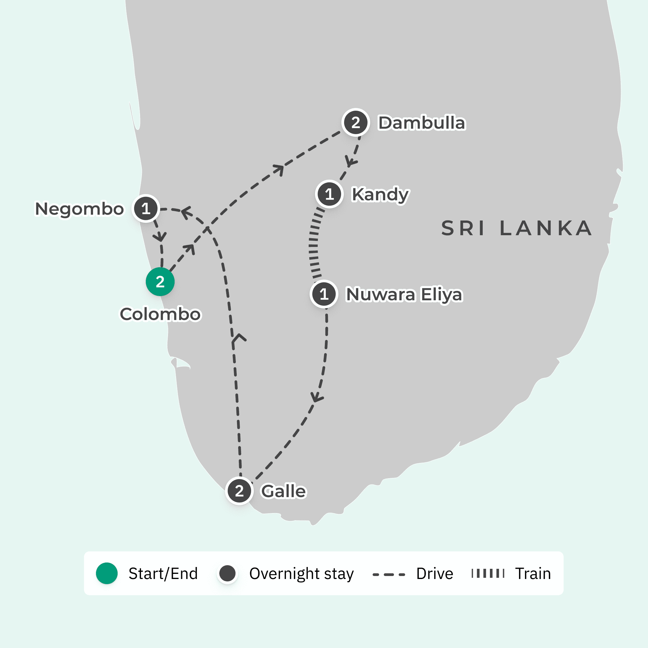 Deluxe 10-Day Sri Lanka Chef-Designed Food Tour with Kandy, Nuwara Eliya & Ella route map