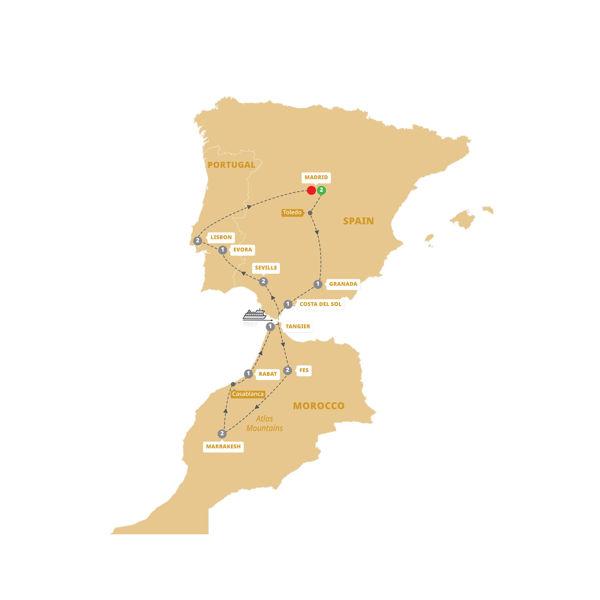 Spain, Morocco and Portugal route map