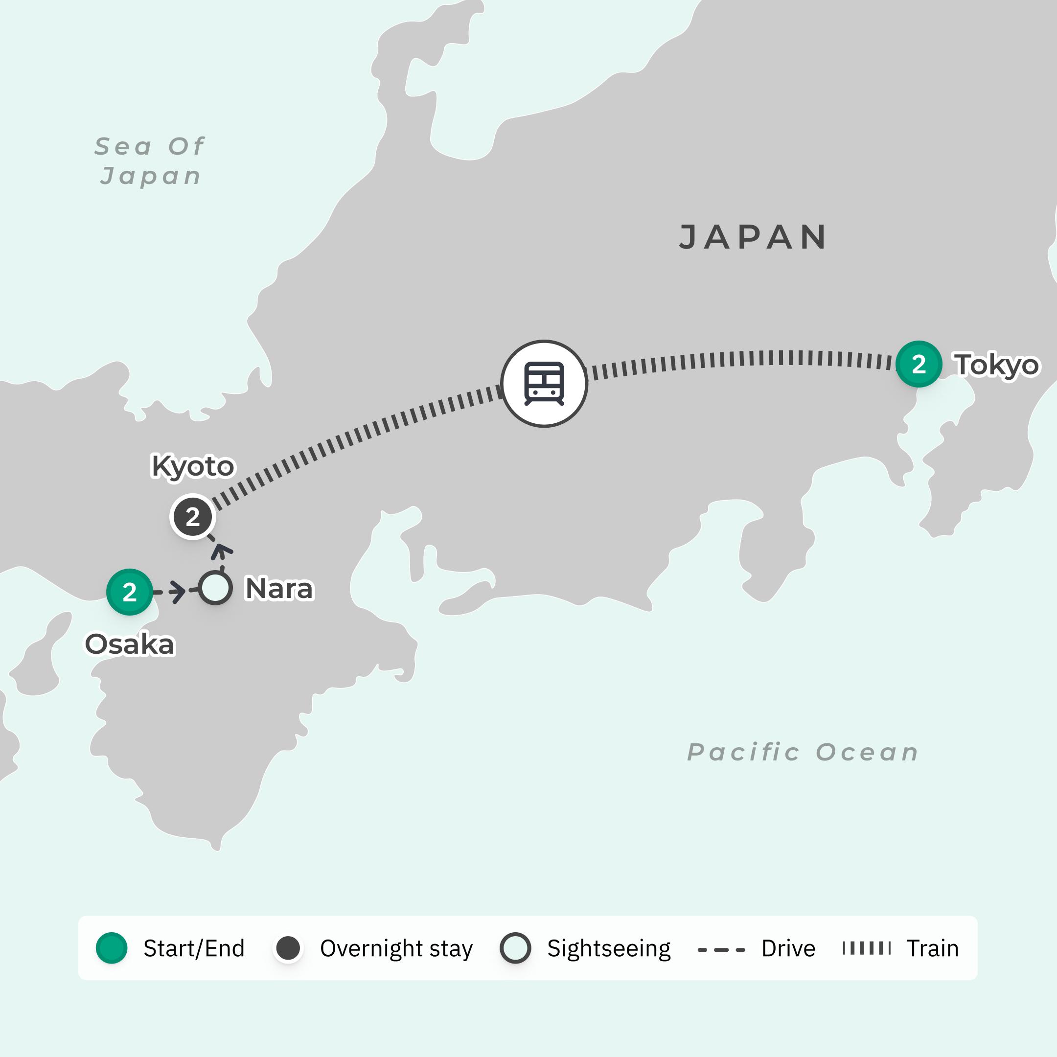 Limited Time Offer: Deluxe 7-Day Japan Highlights 2026 with Tokyo, Kyoto & Osaka (No Solo Traveller Surcharge) route map