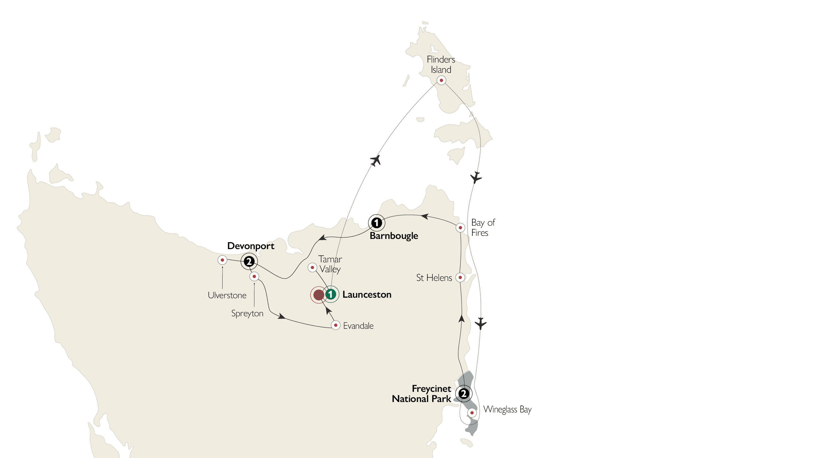 Tasting Tasmania & Flinders Island route map