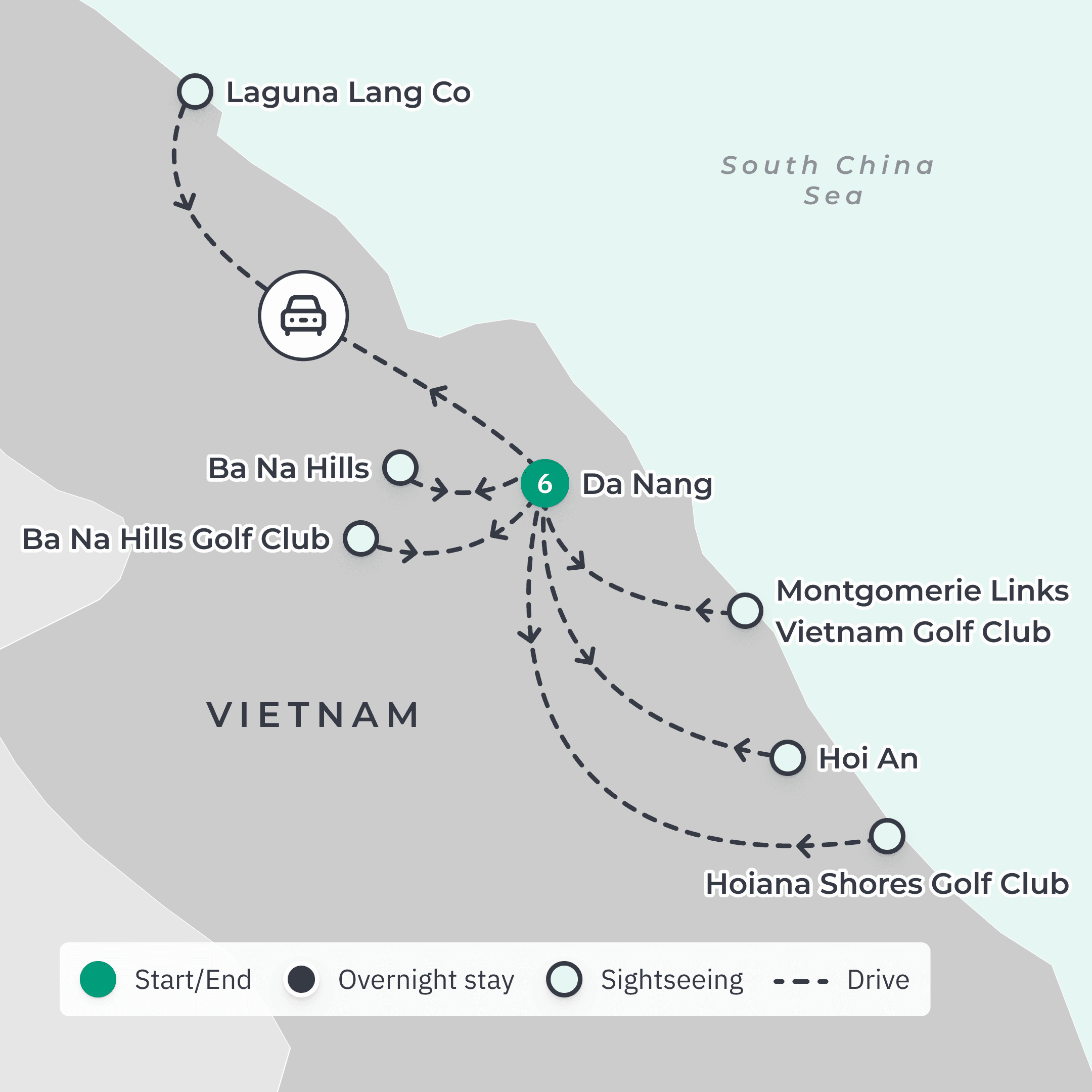 Signature Series: Exclusive Vietnam Golf Tour with Nick O’Hern & Bree Ogilvy + Bonus Electric Golf Buggy for Upgraded Packages* route map