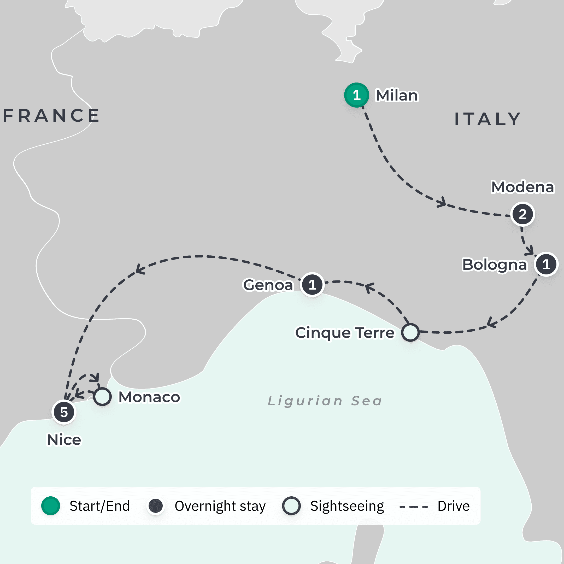 Monaco 2024 Grand Prix Tour with 3-Day Grandstand Tickets, Trackside Yacht Experience & Italian Motorsport Museums route map