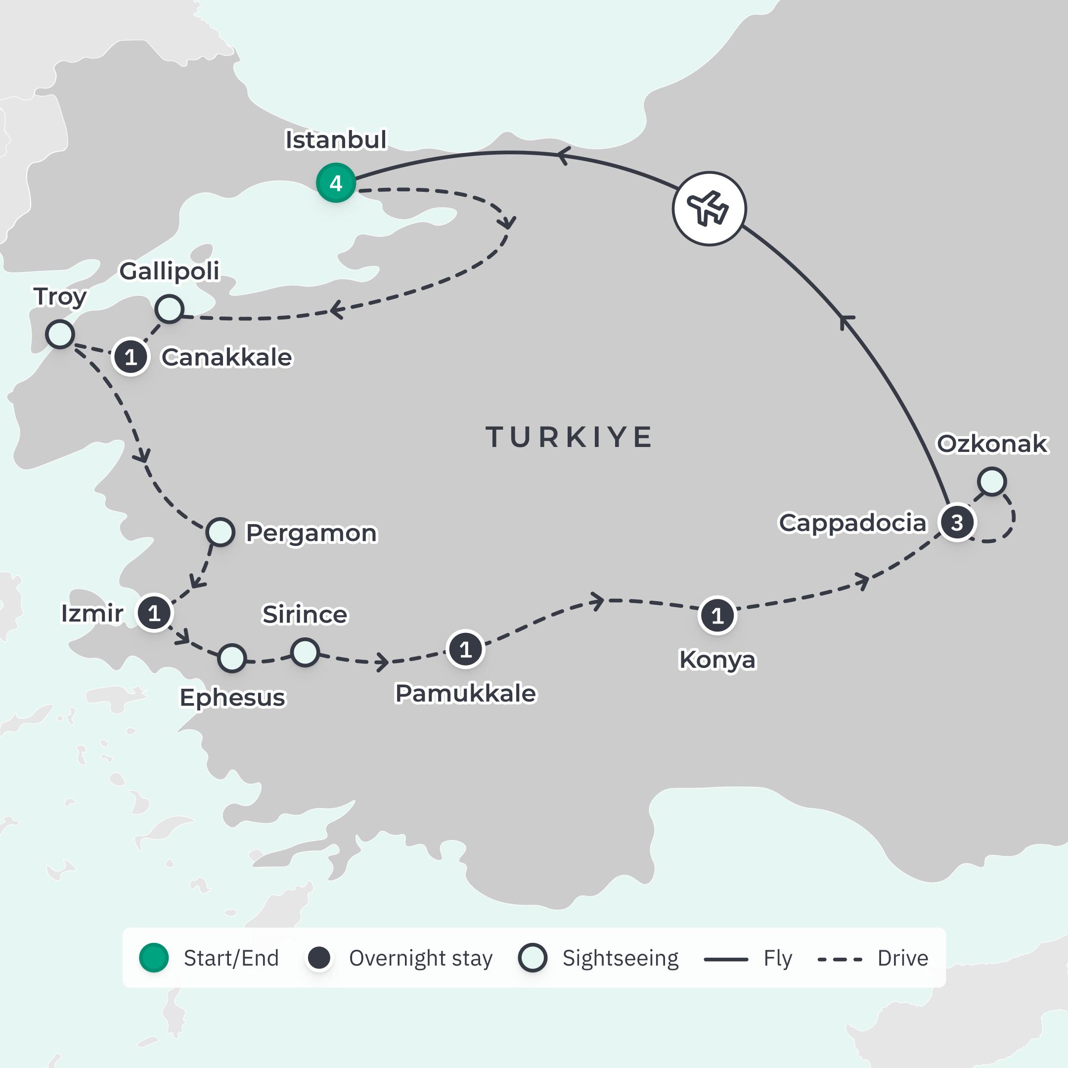 Signature Series: Exclusive 12-Day Best of Türkiye Tour with Celebrity Chef & Maha Founder Shane Delia route map