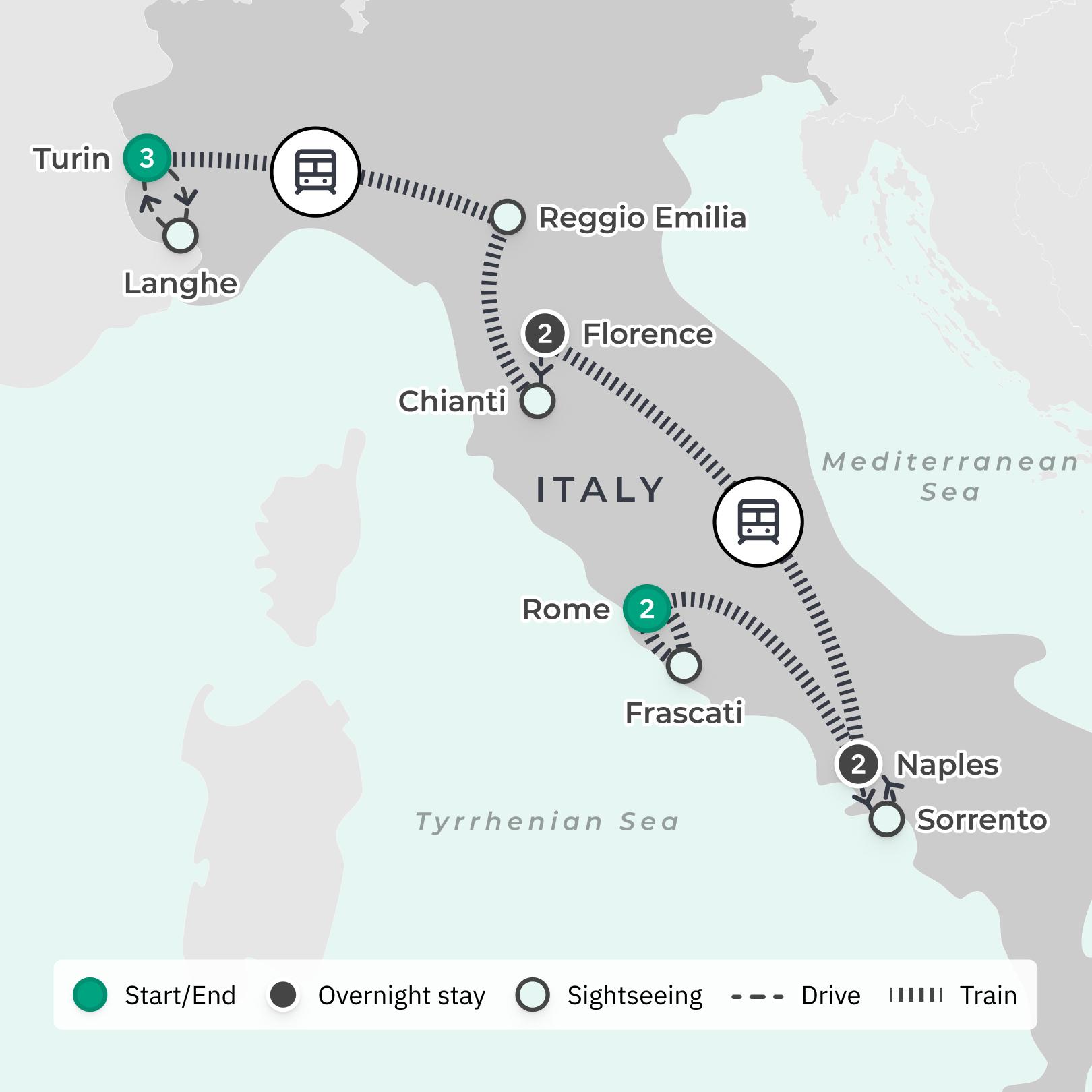 Italy Gourmet Immersion 2024 with Chianti & Barolo Wine Tastings, Guided Street-Food Tours & Traditional Cooking Experiences route map