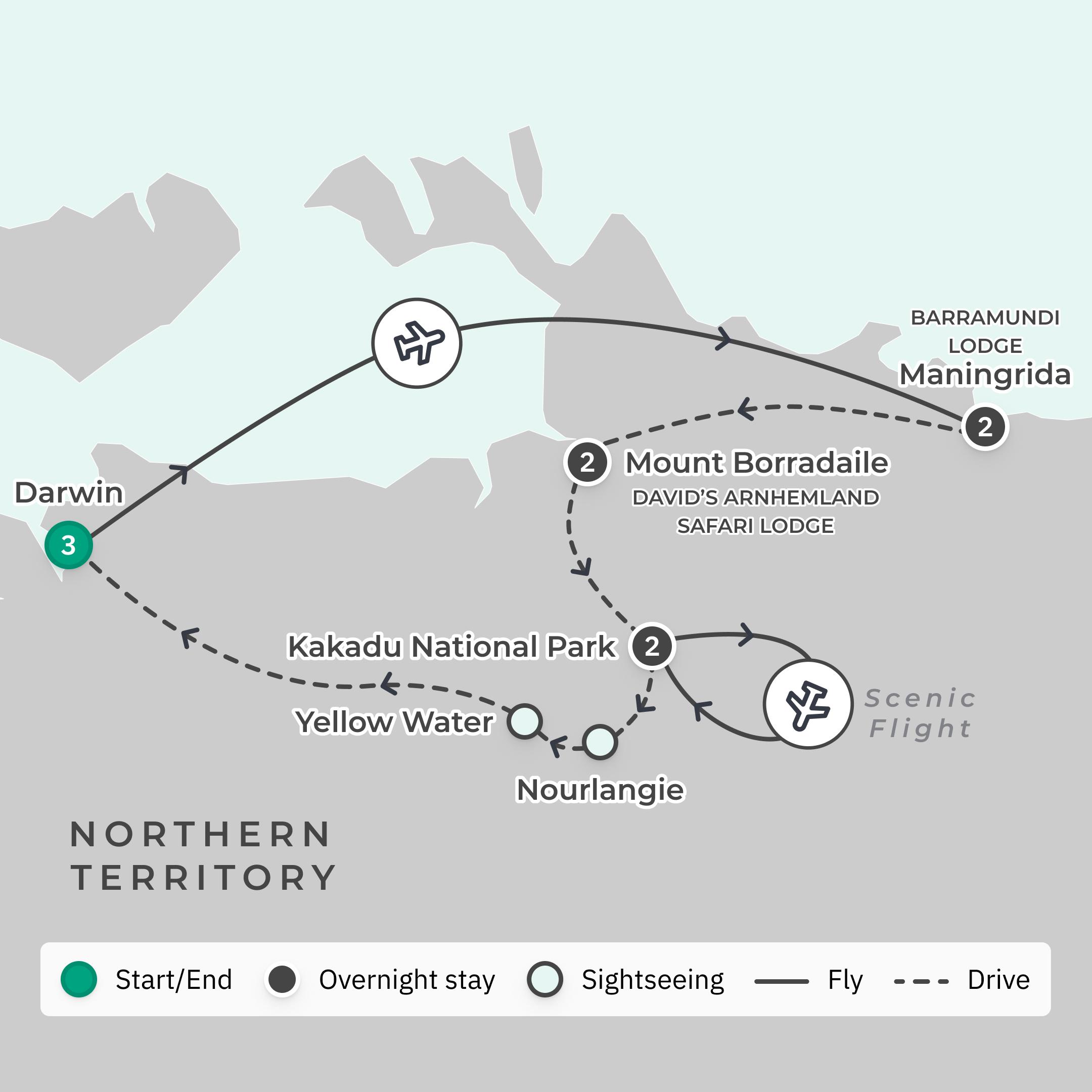 Limited Time Offer: 10-Day Arnhem Land & Kakadu Tour with Bonus Experiences & Hilton Darwin Stay route map
