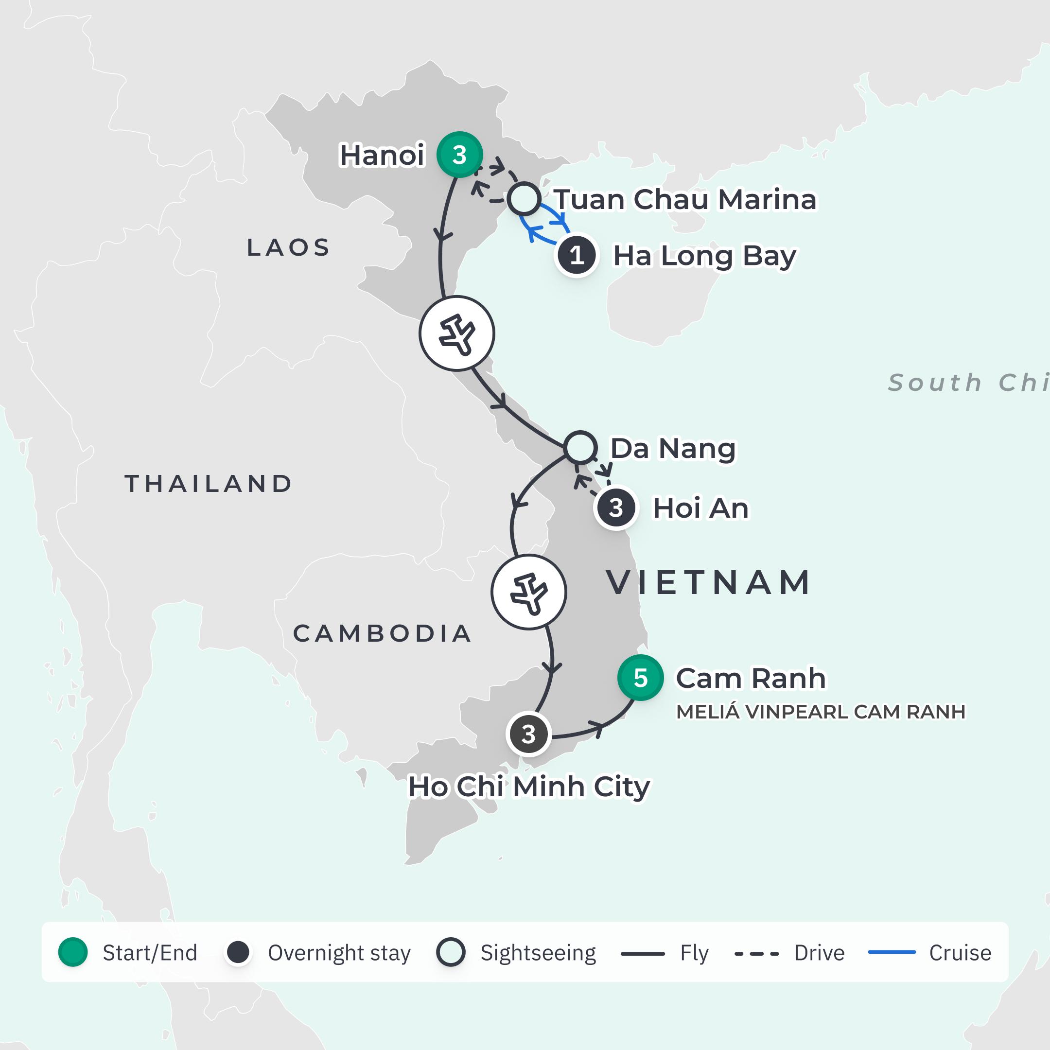Limited Time Offer: 11-Day Vietnam Culinary Journey with Michelin-Starred Dining + 5-Night All-Inclusive Meliá Vinpearl Cam Ranh Stay route map