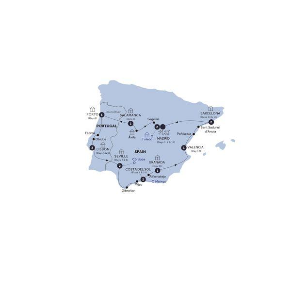 Best of Spain & Portugal - End Madrid, Classic Group, Summer route map