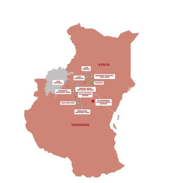 Kenya & Tanzania Safari Adventure route map
