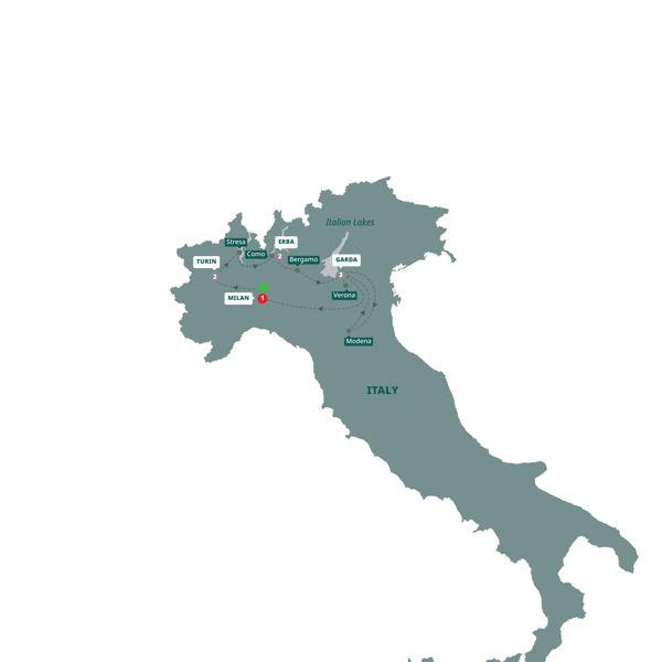 Northern Italian Lakes & Countryside route map