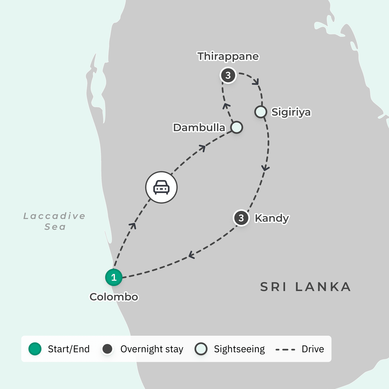 Sri Lanka Wellness Tour with Santani Luxury Stay & Personalised Spa Therapy route map