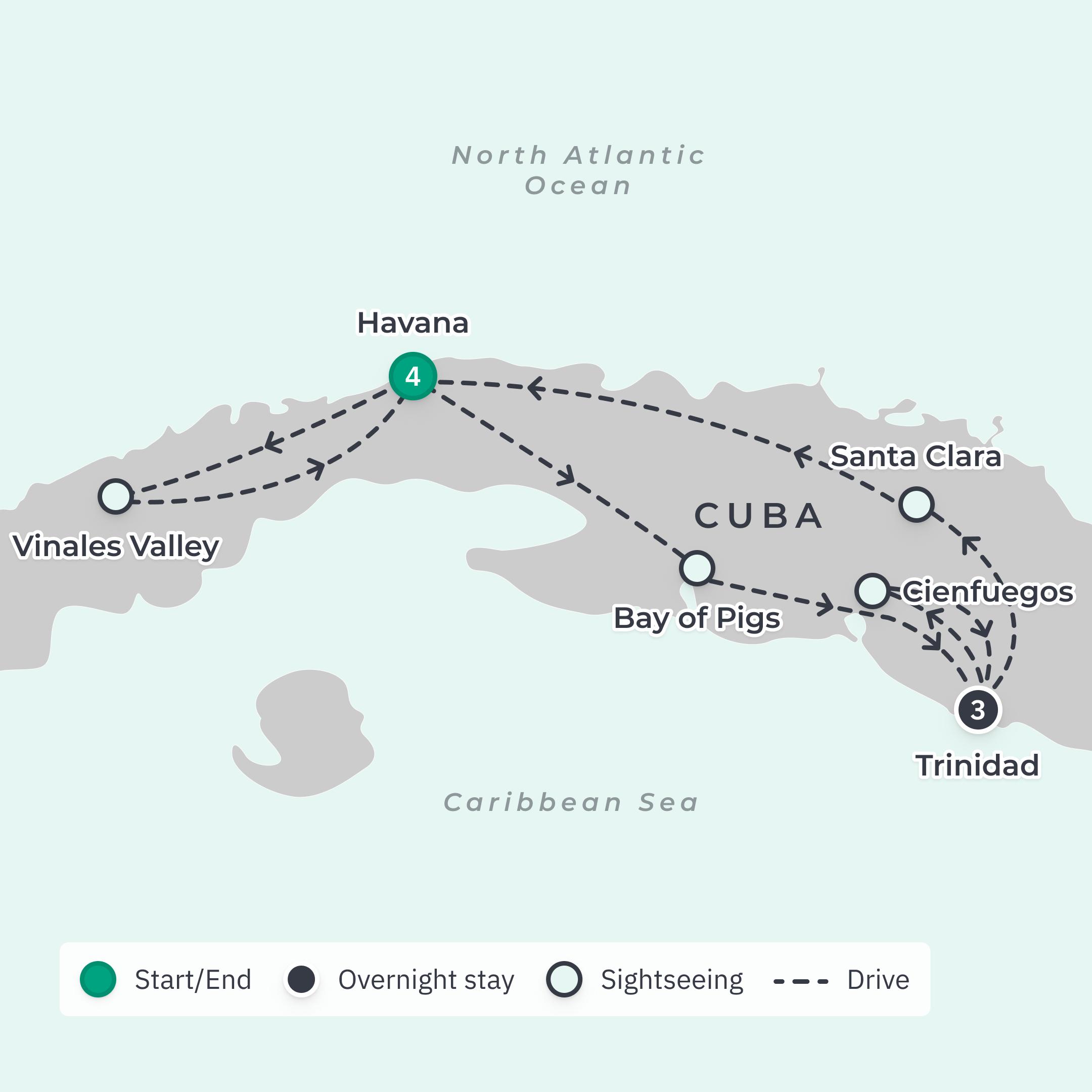Cuba Luxury Highlights with Vintage Car Ride & Peninsula de Zapata Snorkelling route map