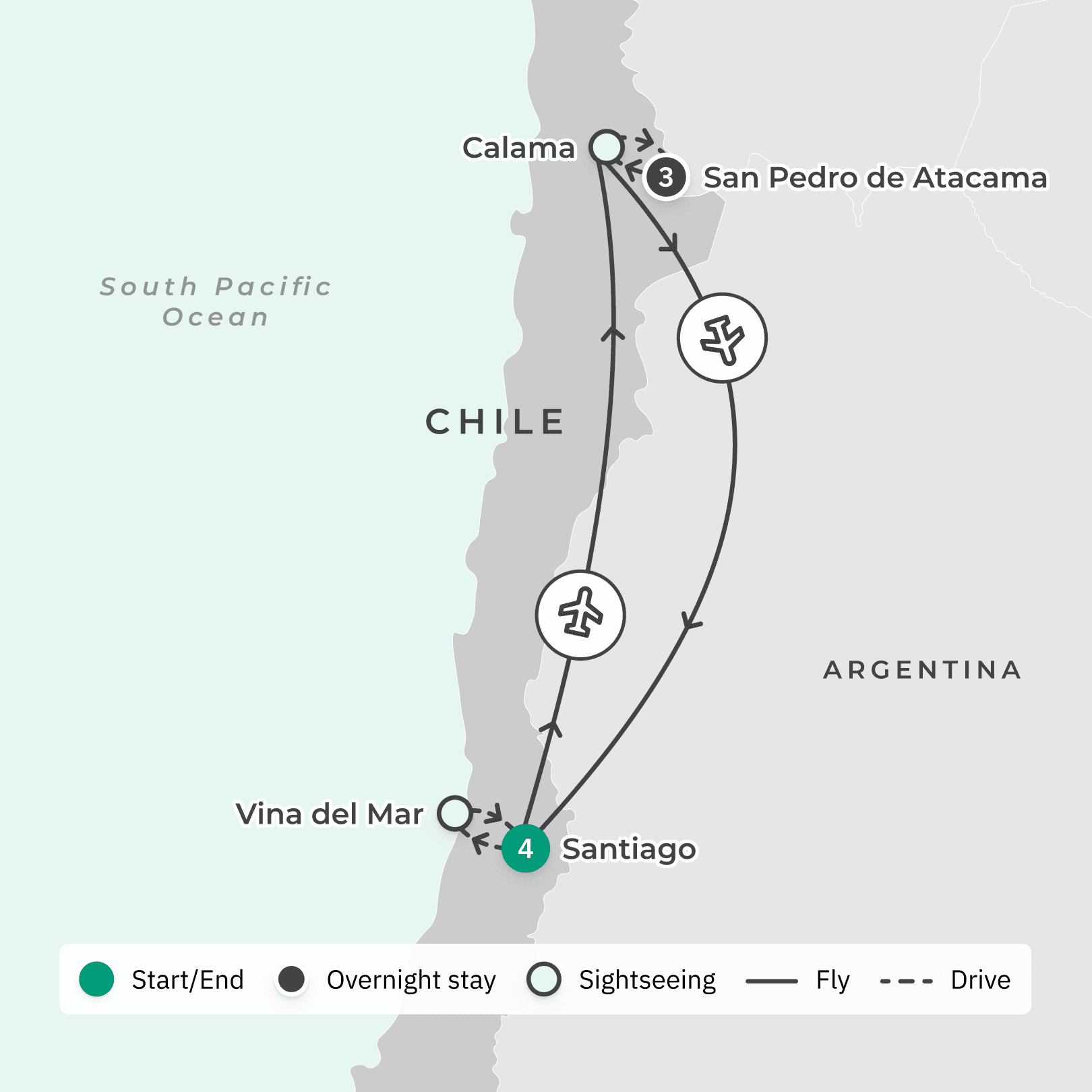 Chile Highlights with All-Inclusive Atacama Desert Stay & Casablanca Wine Tasting route map