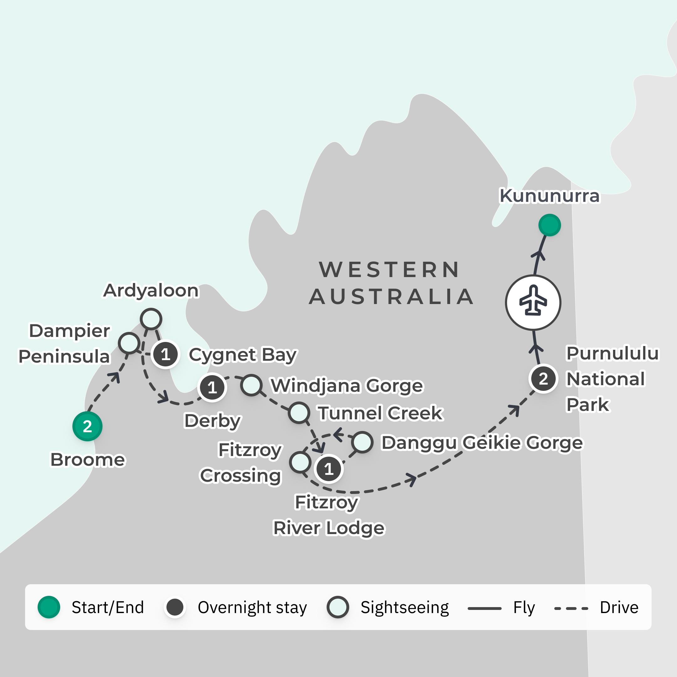 Limited Time Offer: Cygnet Bay and Bungles Explorer 6-Day Tour with BONUS Broome Stay route map