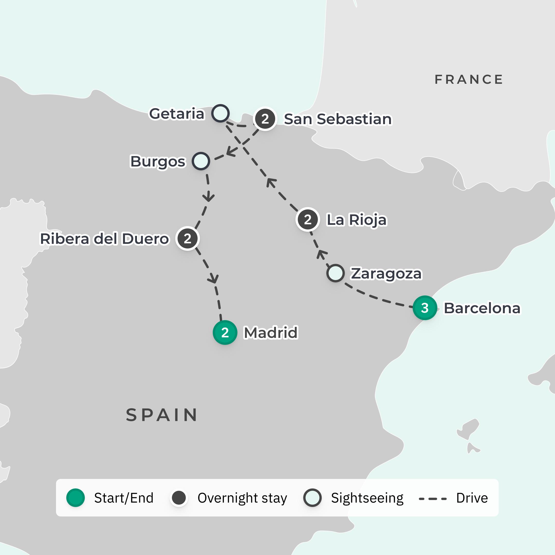 Signature Series: Exclusive 12-Day Spain Foodie Tour with Matt Preston & Gary Mehigan  route map