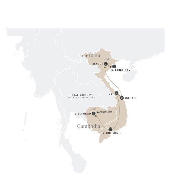 Cambodia & Vietnam in Style route map