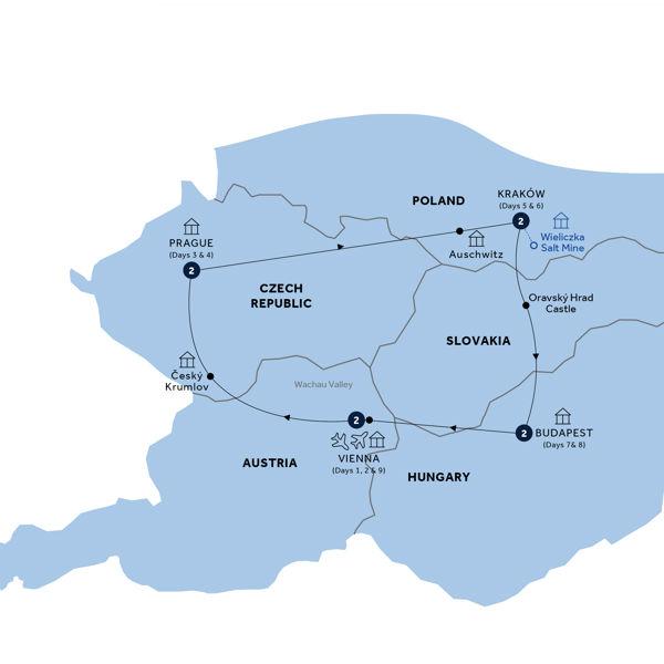 Country Roads of Central Europe - End Vienna, Classic Group route map