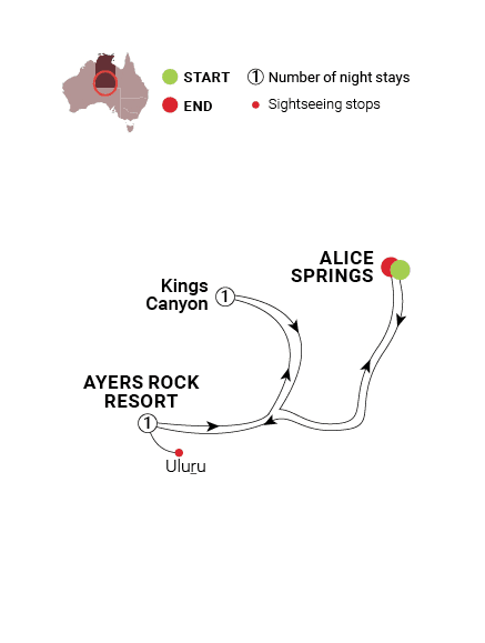 Kings Canyon and Uluru route map