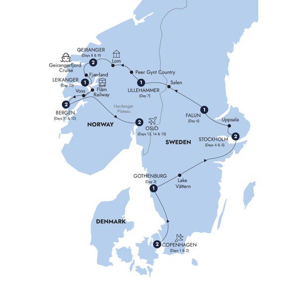 Spectacular Scandinavia and its Fjords - Classic Group route map