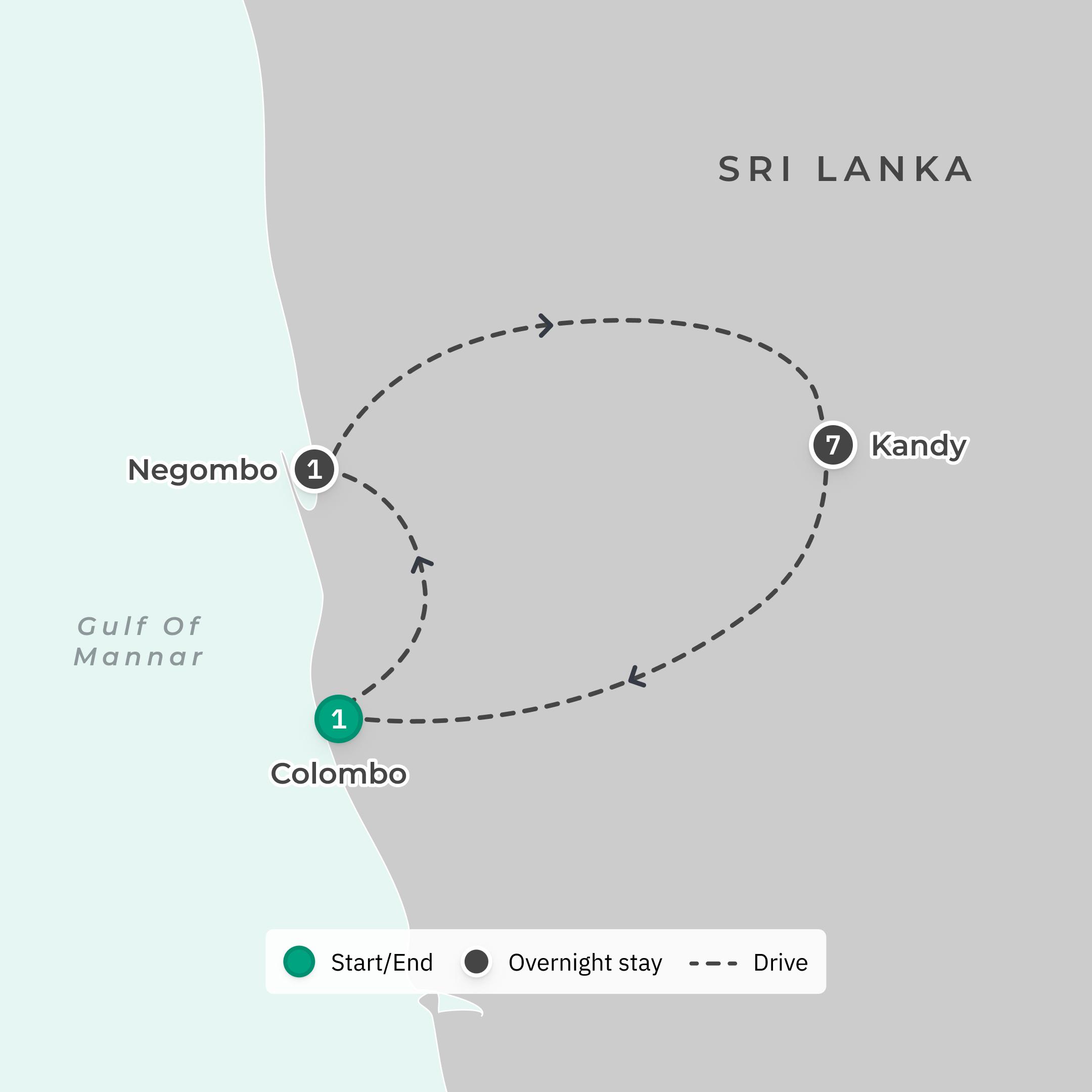 Premium 7-Day Sri Lanka Santani Wellness Retreat with Spa Treatments & All-Inclusive Meals + Pre & Post Stays route map