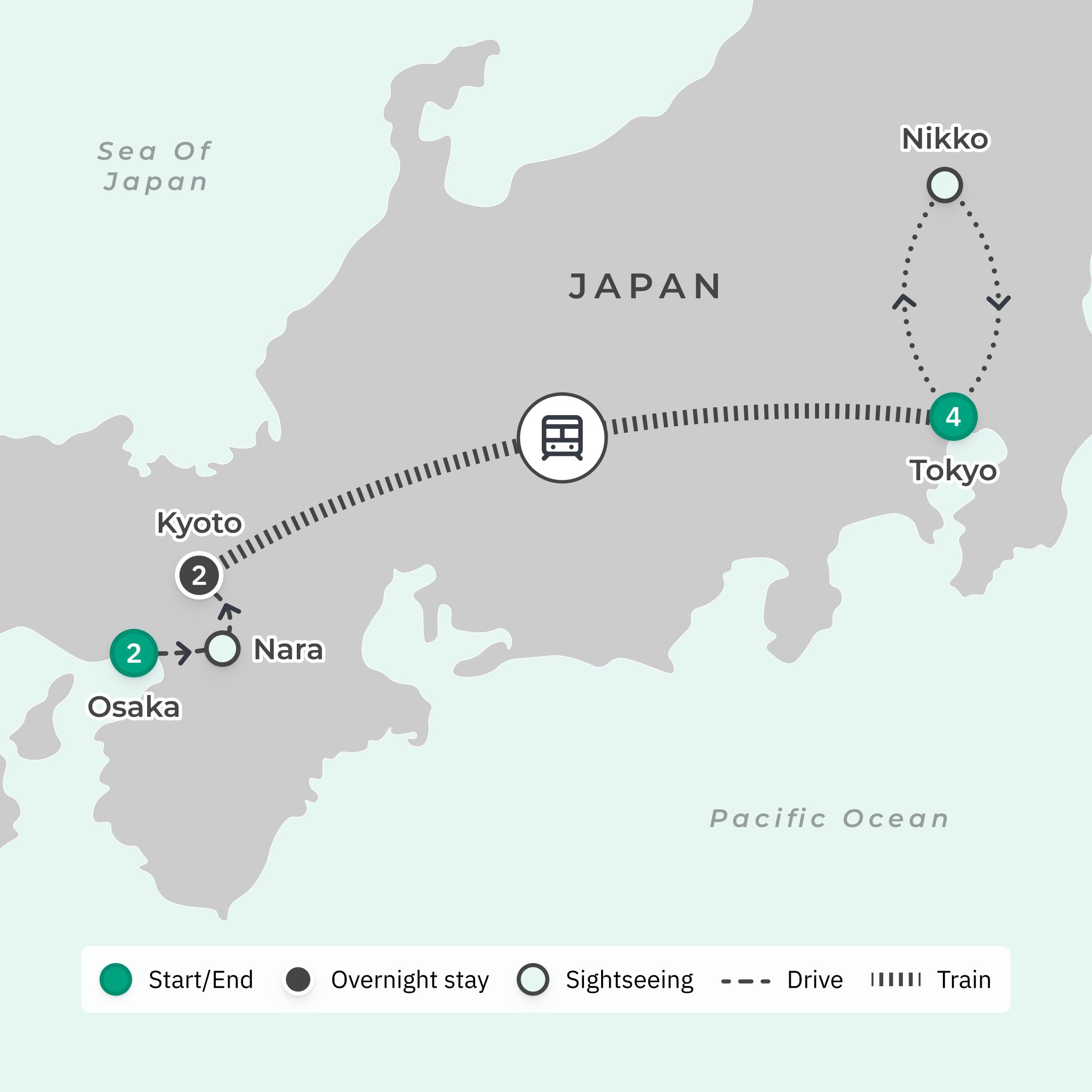 Limited Time Offer: Deluxe 9-Day Japan Cherry Blossom Season with Tokyo, Kyoto & Nikko route map
