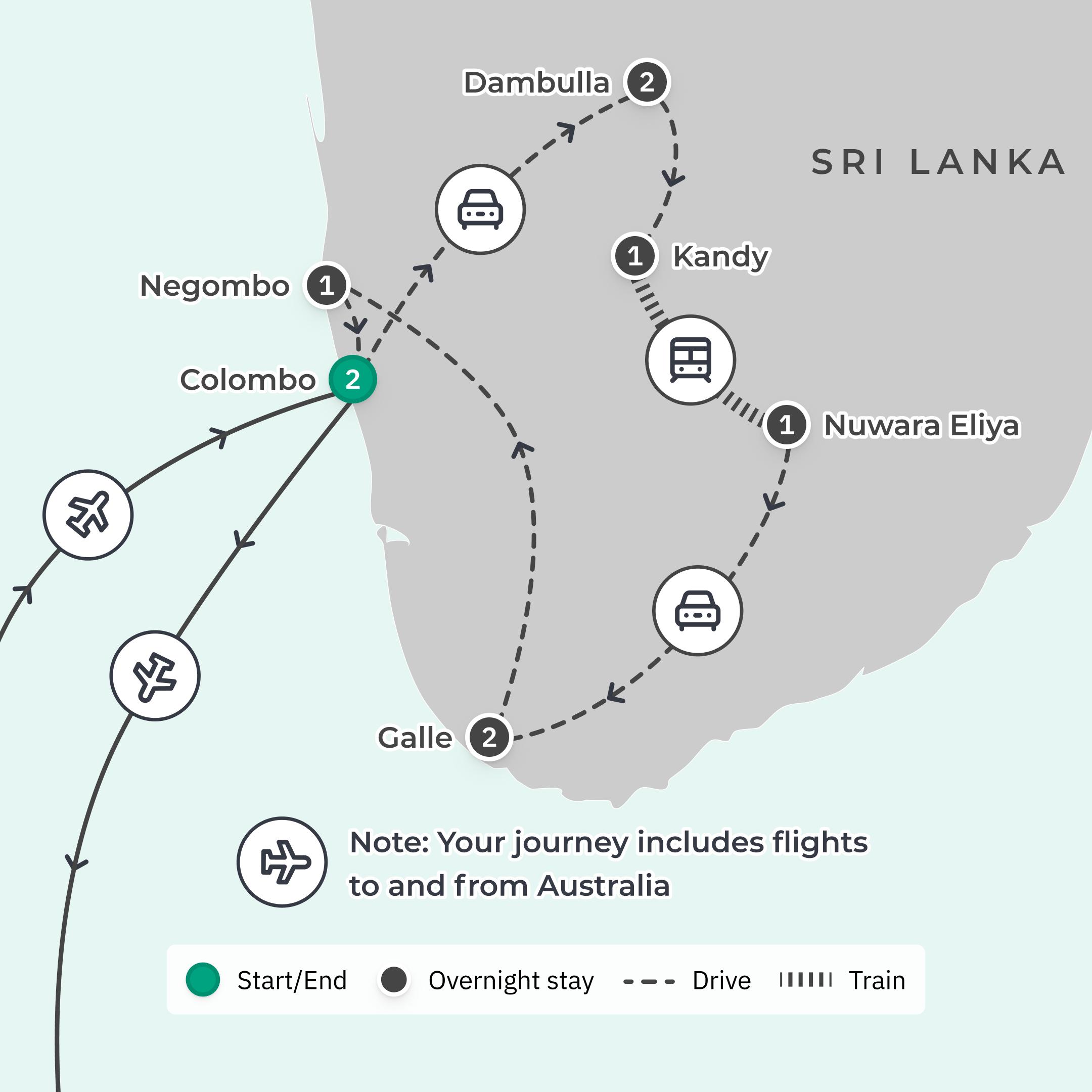 Limited Time Offer: 10-Day Sri Lanka Chef-Designed Food Tour with International Singapore Airlines Flights route map
