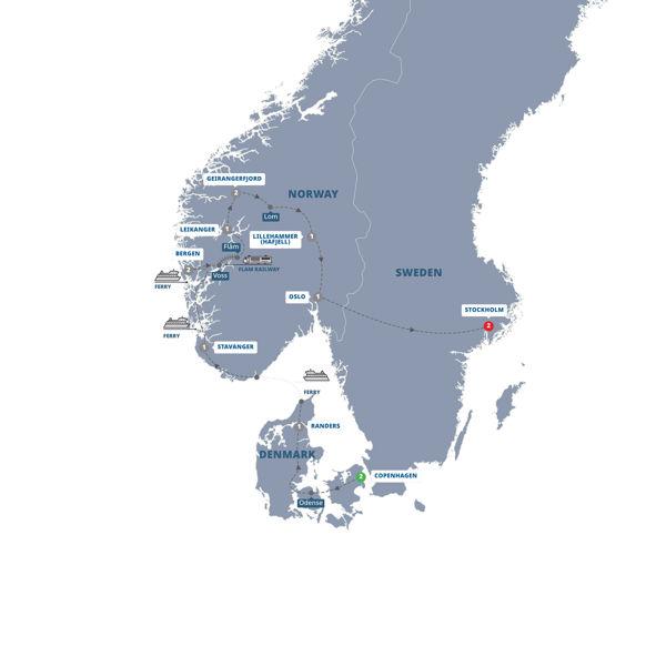 Scenic Scandinavia and its Fjords route map
