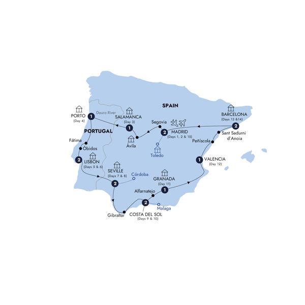 Best of Spain & Portugal - End Madrid, Classic Group, Summer route map