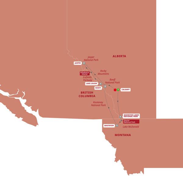 Secrets of the Rockies and Glacier National Park route map