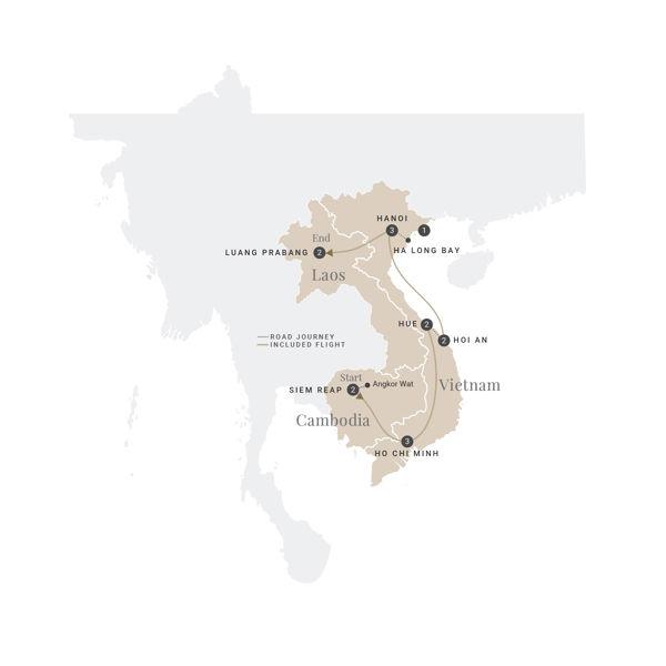 Inspiring Cambodia, Vietnam & Laos route map