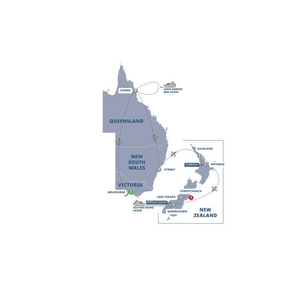 Contrasts of Australia and New Zealand route map