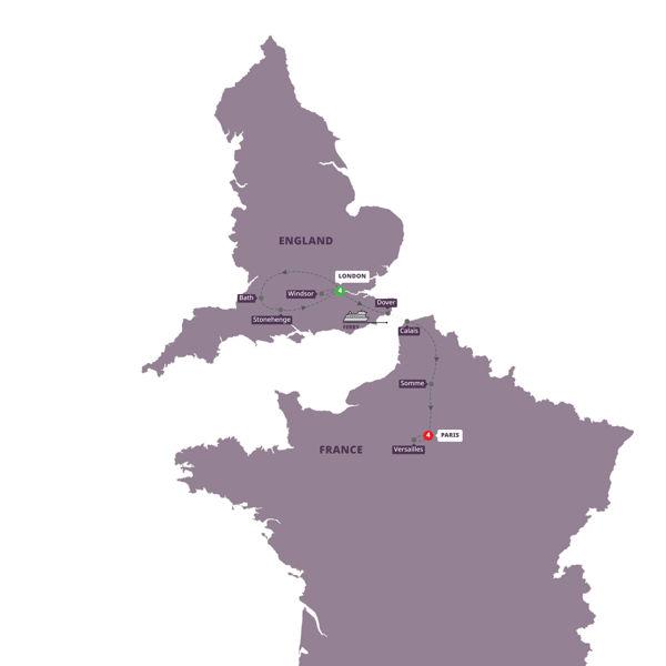 London and Paris Explorer route map