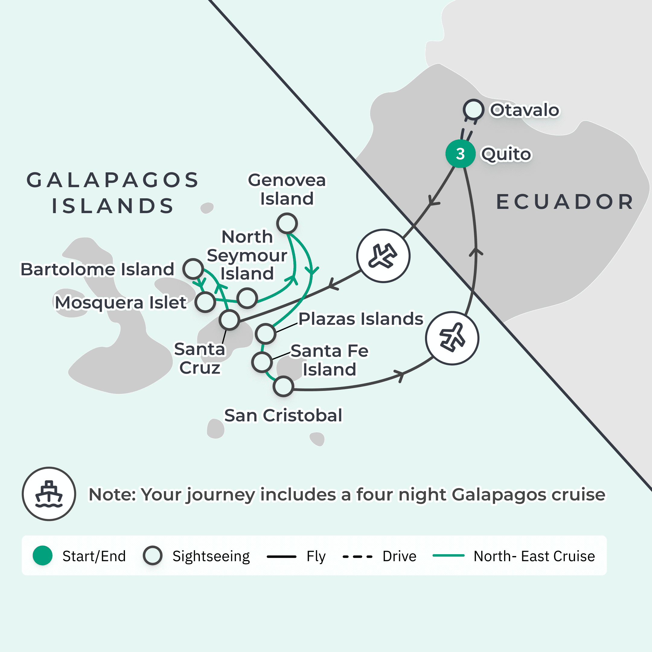 Southeast Premium 8-Day Galapagos Islands & Ecuador Voyage with First-Class Catamaran Cruise  route map