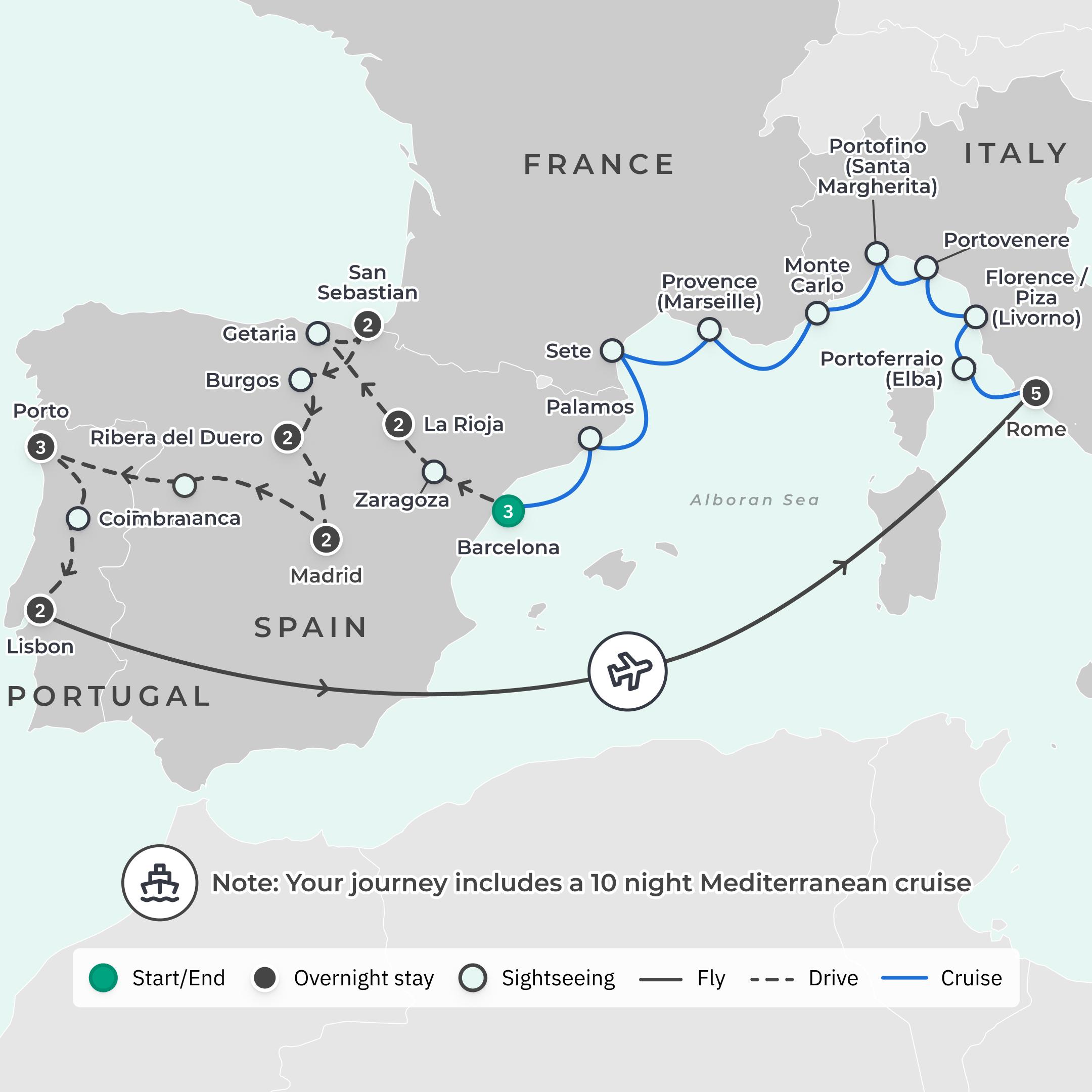 Limited Time Only: 16-Day Spain and Portugal Foodie Tour + 10-Night All-Inclusive Azamara Cruise route map