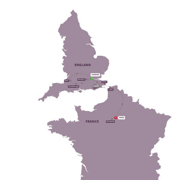 London and Paris Explorer route map