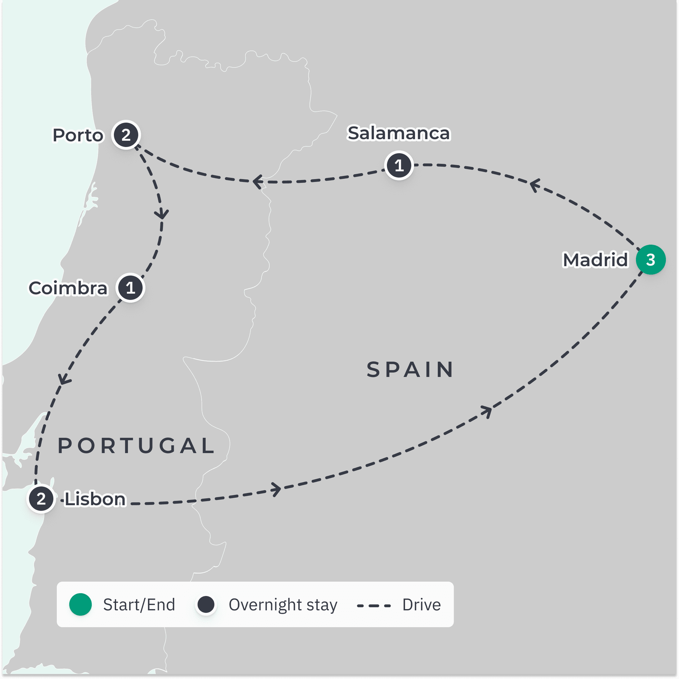 Spain & Portugal Discovery with Fado Show & Douro River Cruise route map