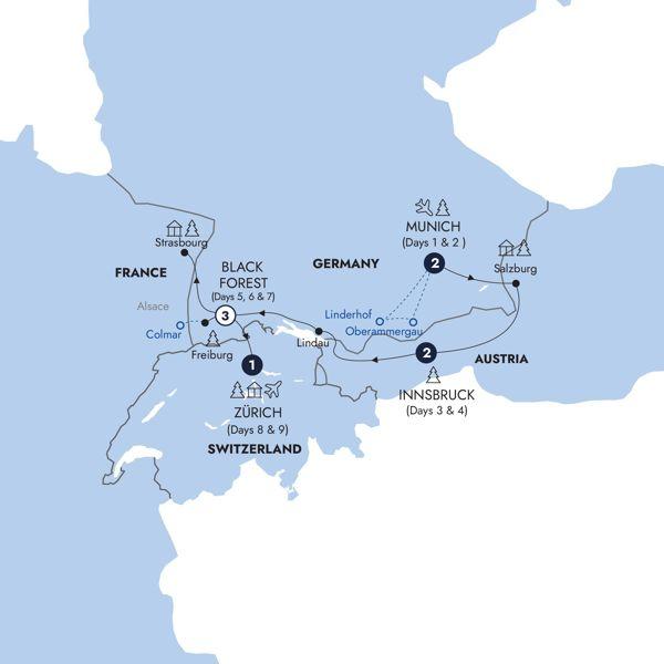 Alpine Christmas Markets - Classic Group route map