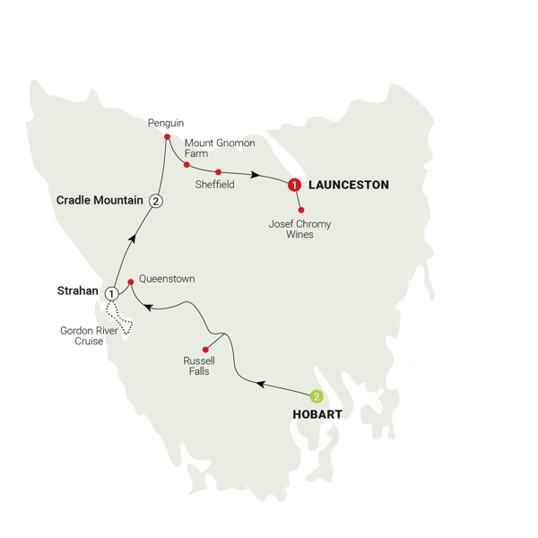 Tassie's Parks & Nature route map