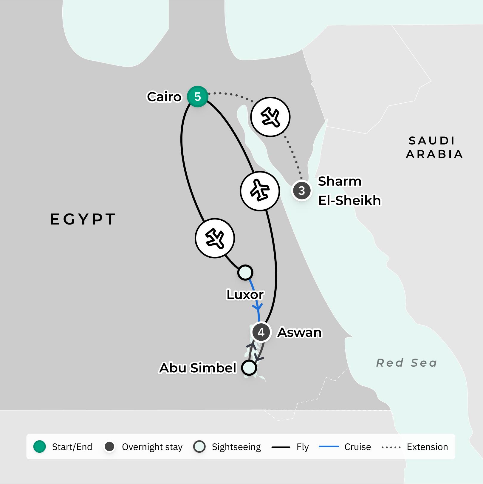 Egypt Luxury Small-Group Tour with Four Seasons Stay, Nile Cruise & Abu Simbel route map