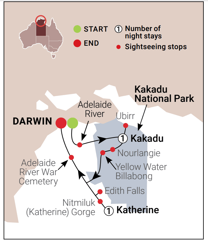 Kakadu & Nitmiluk (Katherine) Gorge - Dry Season route map