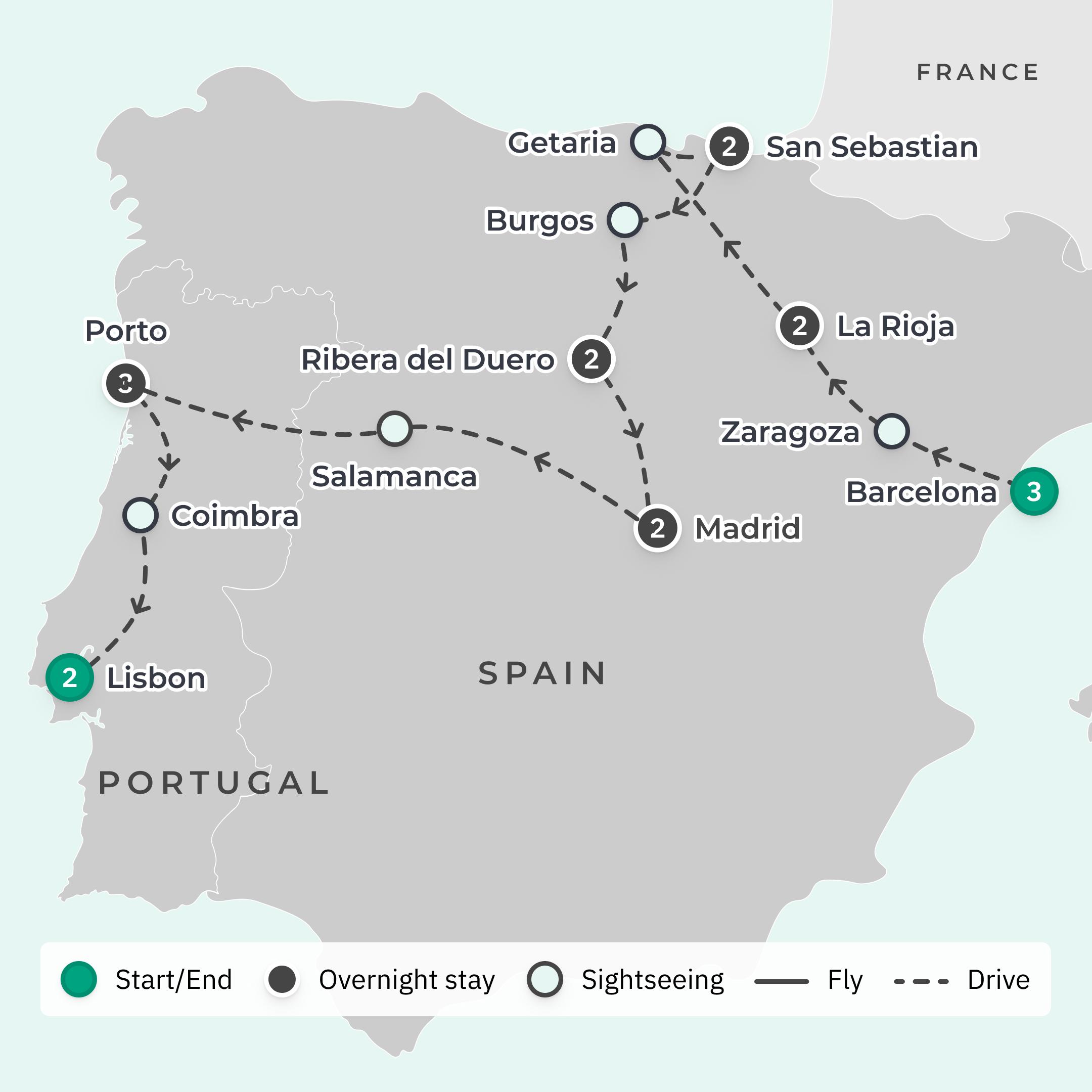 Insider Series: Exclusive 16-Day Spain and Portugal Foodie Tour Co-Curated by Gary Mehigan & Matt Preston route map