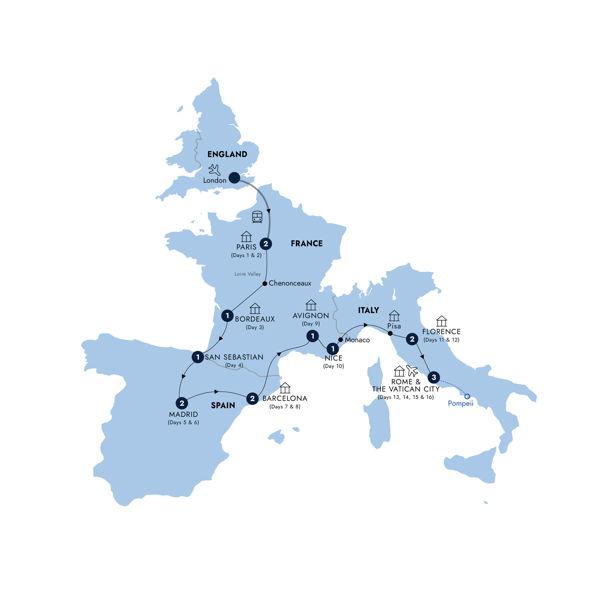 Mediterranean Journey - Start London, Classic Group route map