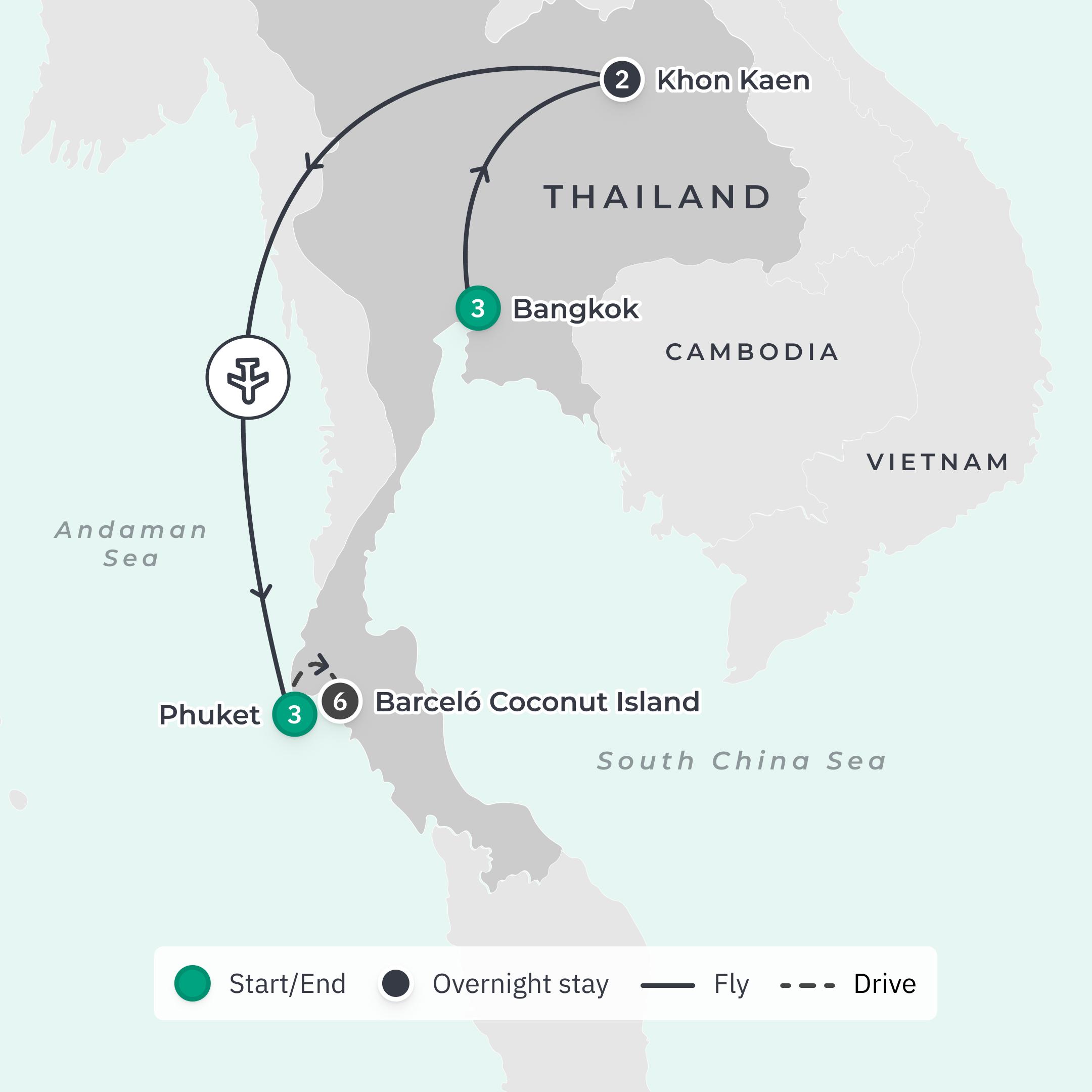 Limited Time Offer: 9-Day Premium Thailand Culinary Journey + 6-Night All-Inclusive Coconut Island Stay route map