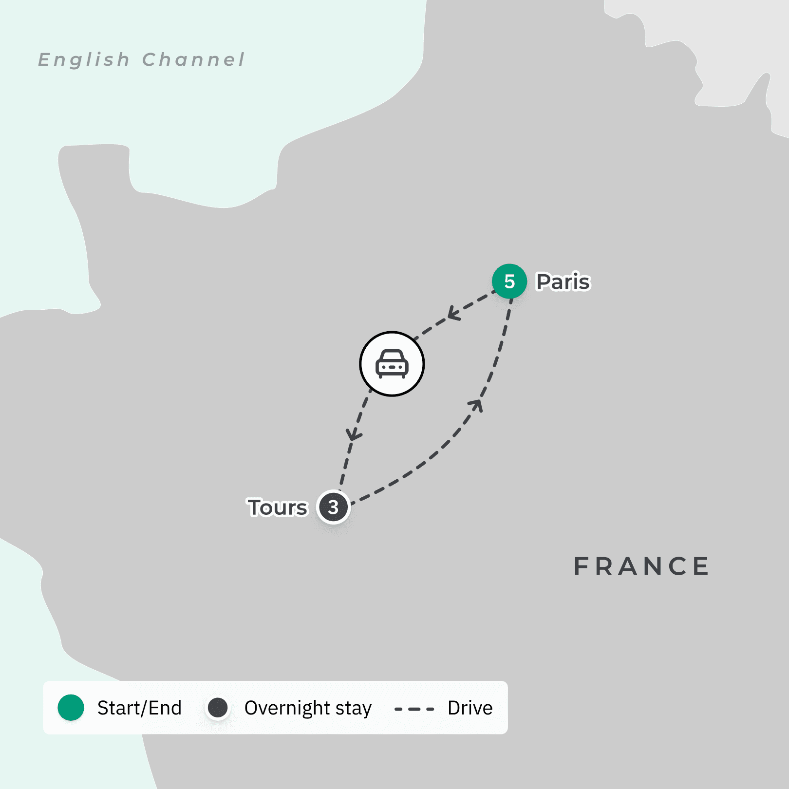 Paris & Loire Valley Summer Highlights with French Wine Tasting & Historic Chateau Visits route map