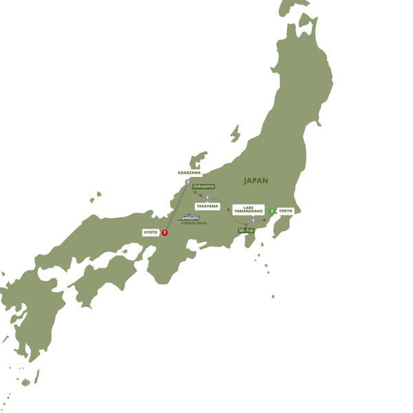 Splendours of Japan route map